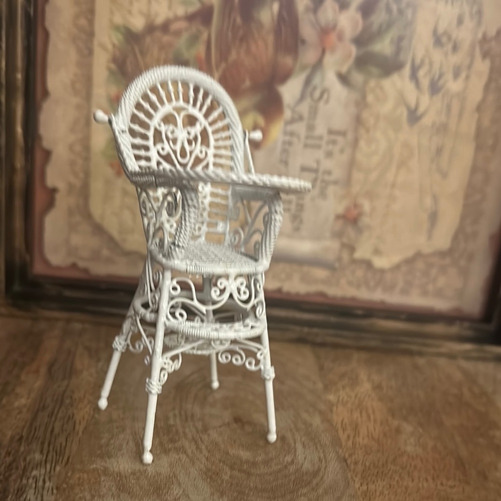 Intricate White Wire Dollhouse Chair